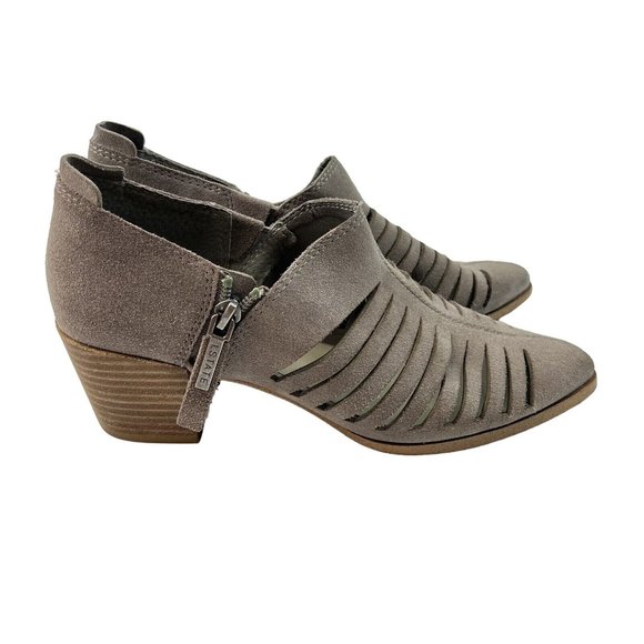 1. STATE Arnet Ankle Booties Size 6.5 M 37 Fog Gray Cut Out Block Heel Suede - Picture 7 of 13